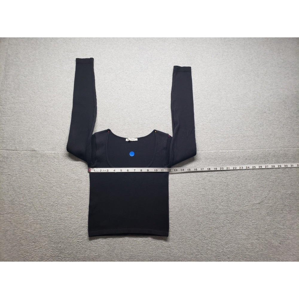 Zara Women Cropped Top XS Black Scoop Neck Long Sleeve Pullover Slim Logo Casual - Picture 13 of 16